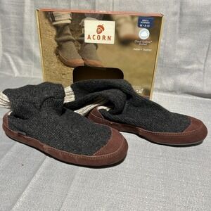 Acorn Men's Slouch Boot Slipper, Grey Ragg Wool, M 9-10 Cozy Cloud Cushion